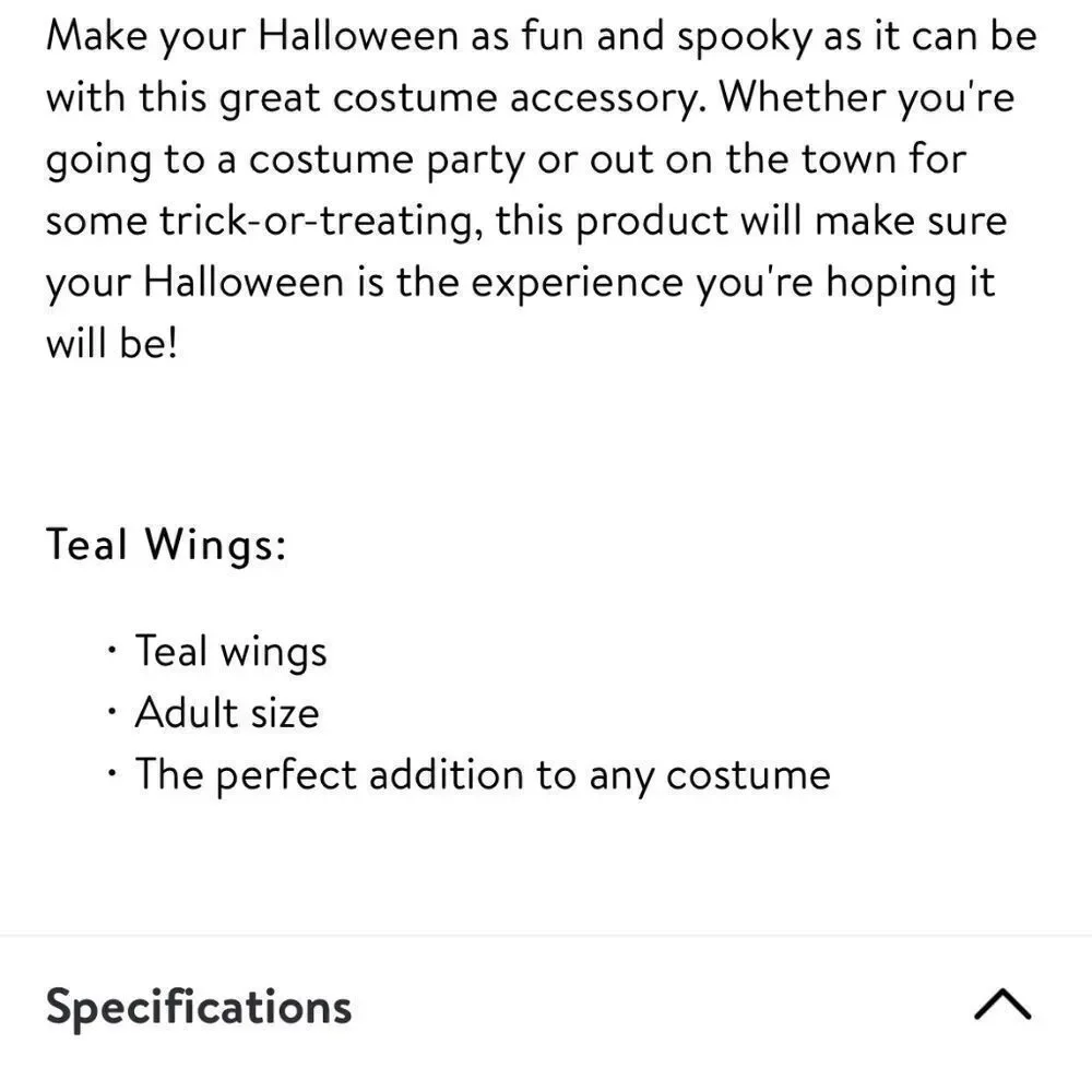 NEW Teal Wings Halloween Costume Adult or Child